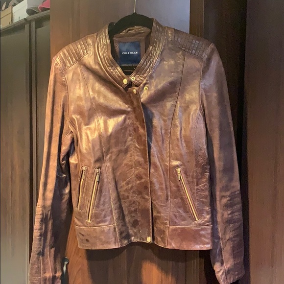 Cole Haan Distressed Lambskin Leather Jacket